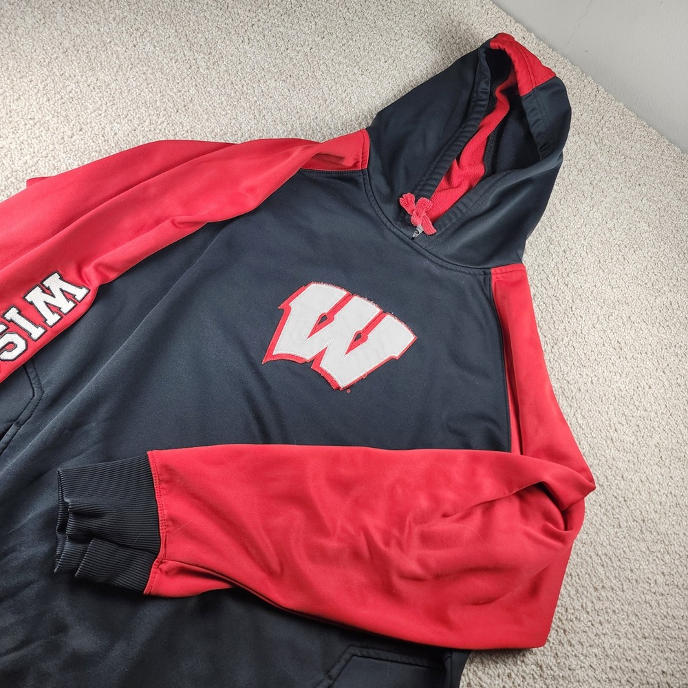 Columbia Wisconsin Badgers Hoodie XL Mens NCAA Fleece Pullover Black Red Logo